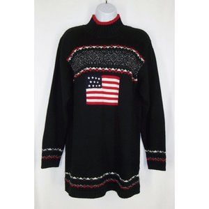 Flag Sweater S Liz Claiborne Co Patriotic Long Turtleneck Oversized Black
